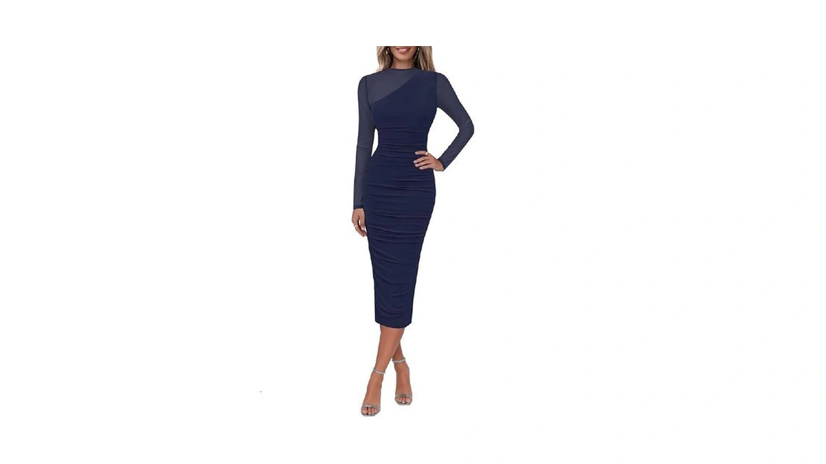 Lazysmile Long Sleeve Mesh Dresses For Women Mock... - Coupon
