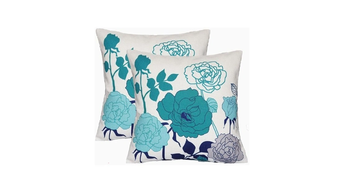 Sykting Teal Floral Pillow Covers 20x20 Set Of 2... - Coupon