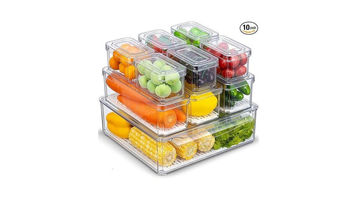 Kumd 10-pack Clear Fridge Organizer Bins With Lids... - Coupon