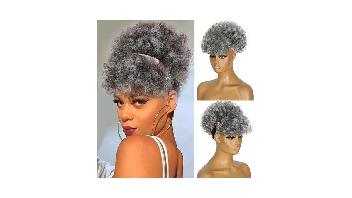 Afro Puff Drawstring Ponytail With Bangs Short Salt... - Coupon