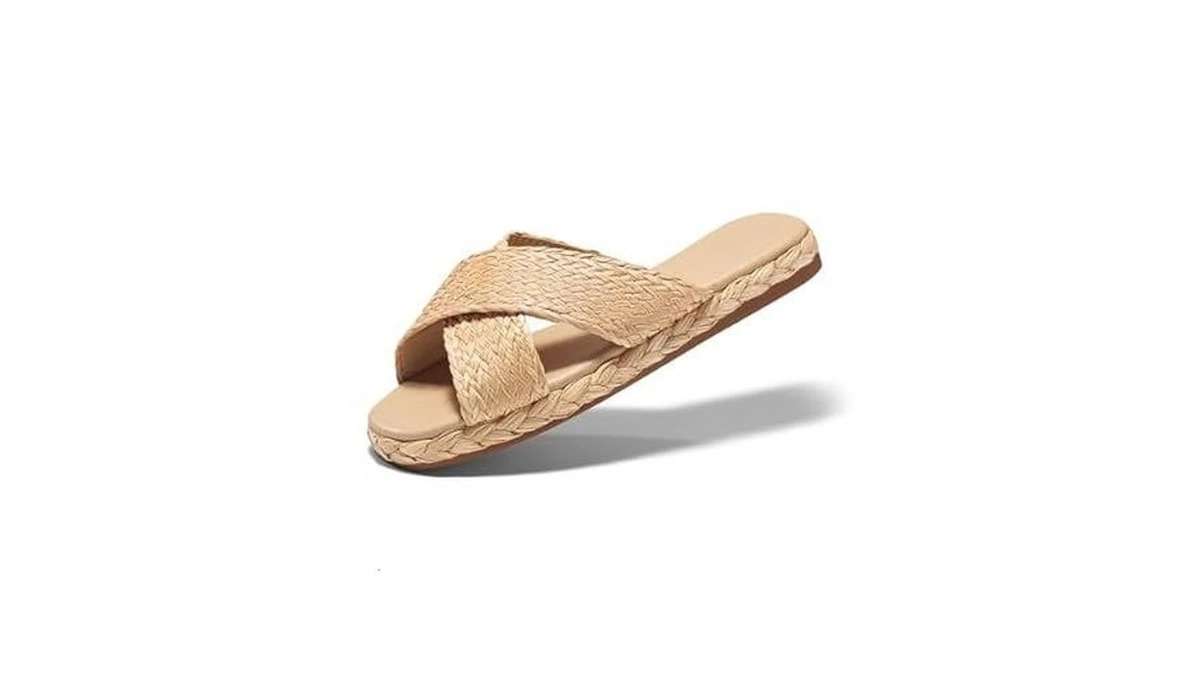 Coutgo Womens Flat Sandals Espadrilles Raffia Open... - Coupon