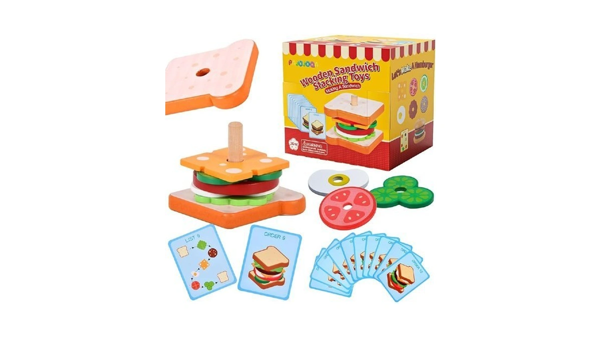 Wooden Sandwich Stacking Toys Montessori Toys For... - Coupon