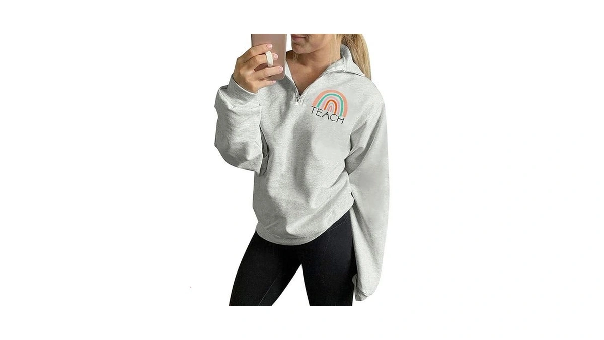 Teacher Sweatshirt Womens Funny Rainbow Graphic Tee... - Coupon