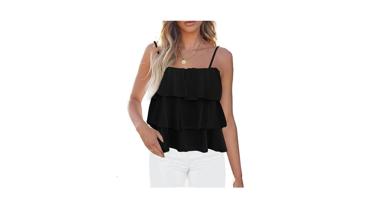 Kirundo Spaghetti Strap Ruffle Babydoll Peplum Tank... - Coupon