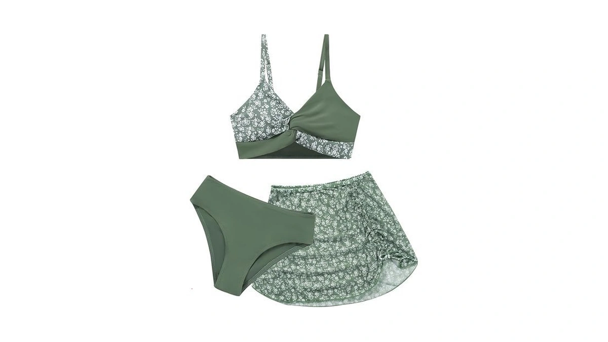 Weixinbuy Girls Swimsuit 3 Piece Tropical Floral... - Coupon
