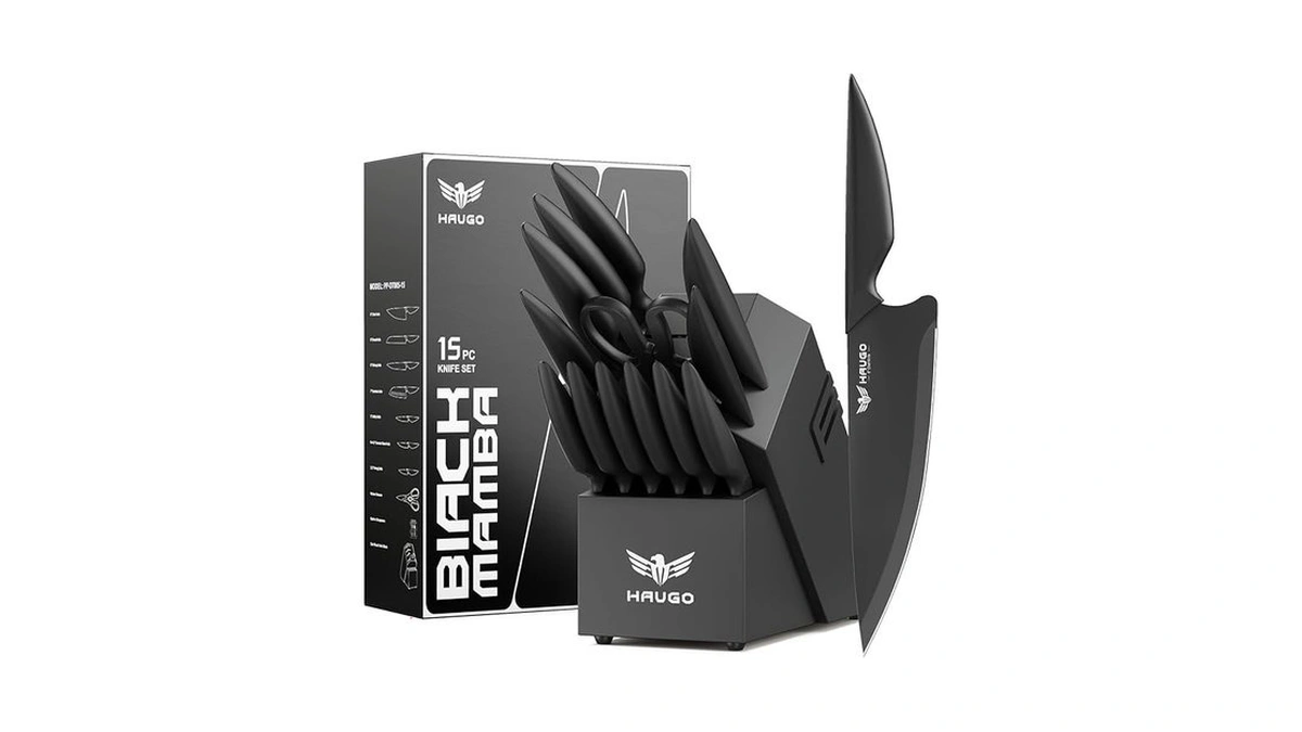 Haugo Kitchen Knife Set With Block 15-piece High... - Coupon