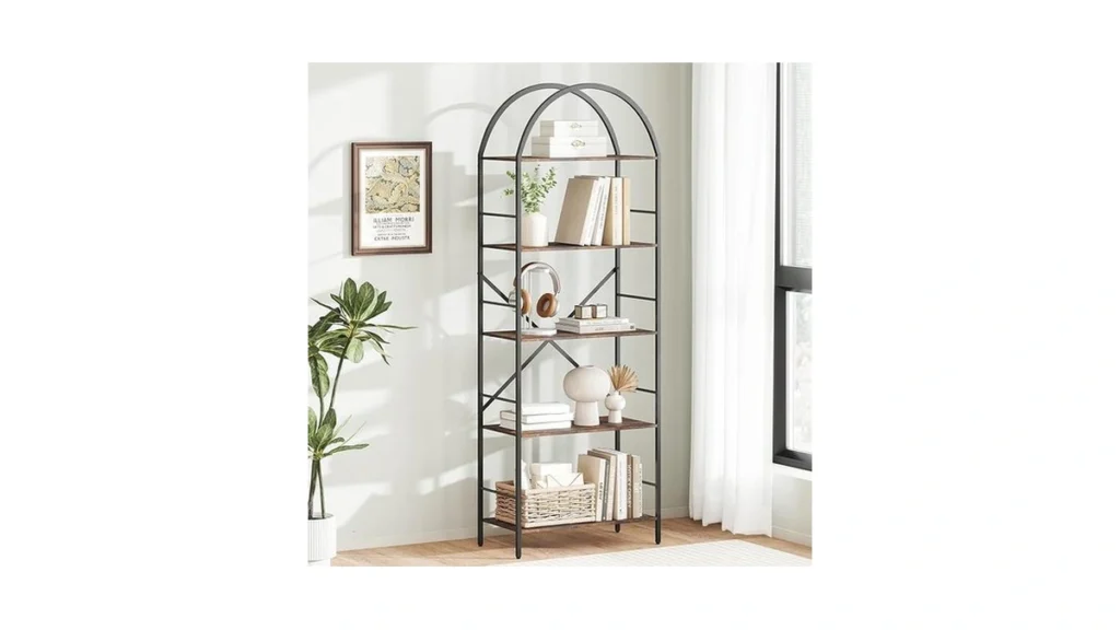 Turosur Arched Tall Bookshelf 5 Tier Narrow... - Coupon