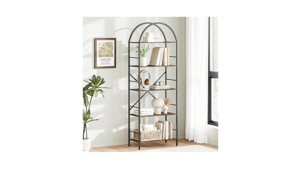 Turosur Arched Tall Bookshelf 5 Tier Narrow... - Coupon