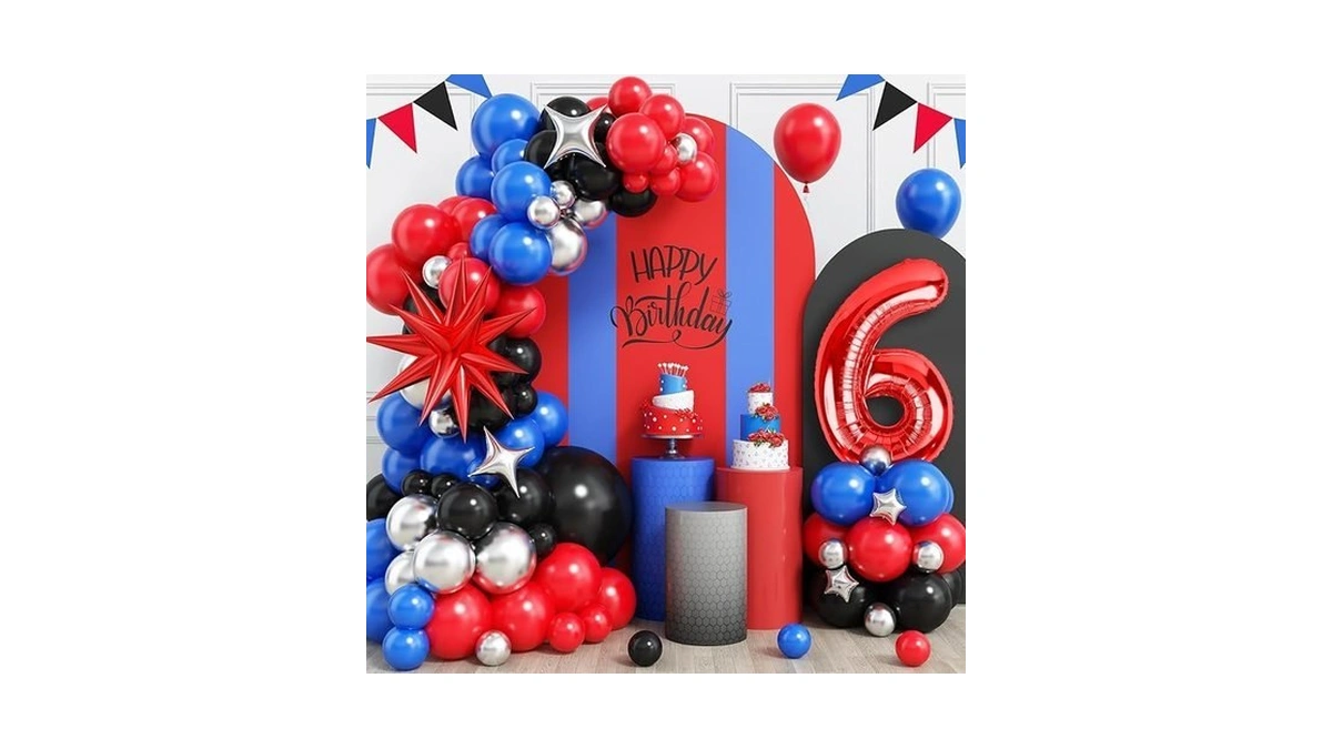 6th Birthday Party Supplies Royal Blue Black Red... - Coupon