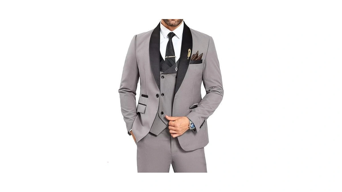 3 Piece Grey Tuxedo For Men Prom Dinner Suits One... - Coupon
