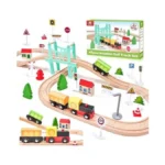 47pcs Wooden Train Set For Toddlers Wooden Train... - Coupon