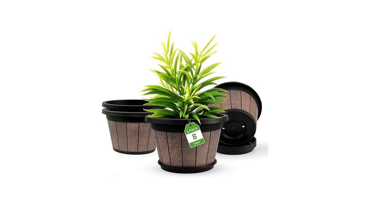 Quarut 4 Pack 8 Inch Plant Pot Upgrade Whiskey... - Coupon