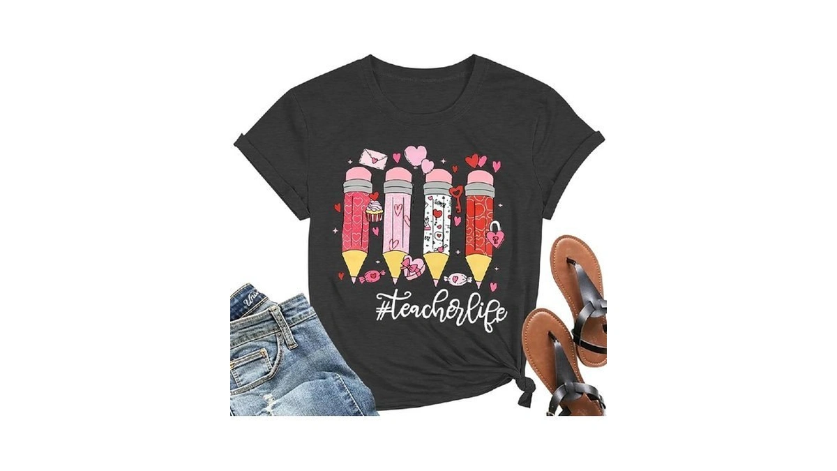 Teacher Valentines Shirts Women Cute Love Heart... - Coupon