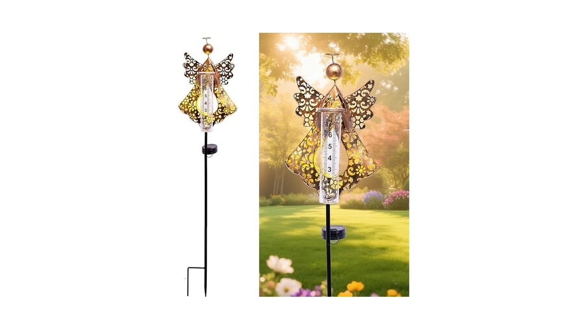 Gibmidser Solar Rain Gauge Outdoor Decorative Angel... - Coupon