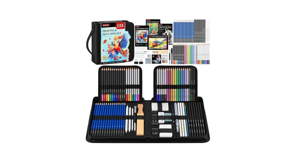 133 Pack Art Supplies Sketching Kit With Sketch Book, Coloring