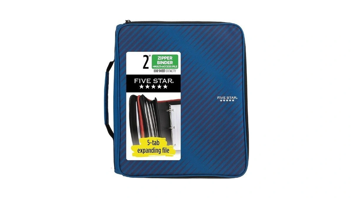 Five Star Zipper Binder, 2 Inch 3-ring Binder With Round