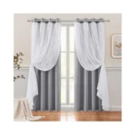 Homeideas Double Layer Curtains Light Grey Blackout Curtains 84 Inch