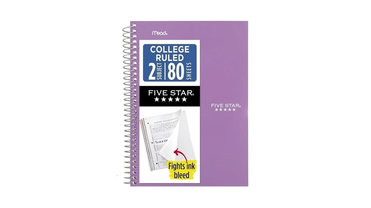 Five Star Spiral Notebook, 2 Subject, College Ruled Paper, 6"