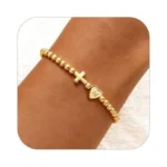 Tly Gold Beaded Bracelets For Women Cross Initial Beaded Stretch