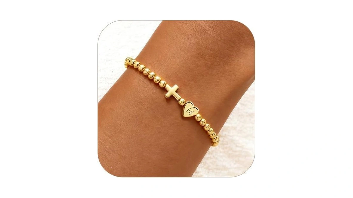 Tly Gold Beaded Bracelets For Women Cross Initial Beaded Stretch