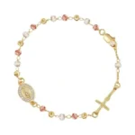 Women's Catholic Rosary Cross Bracelets - 14k Gold Plated Virgin
