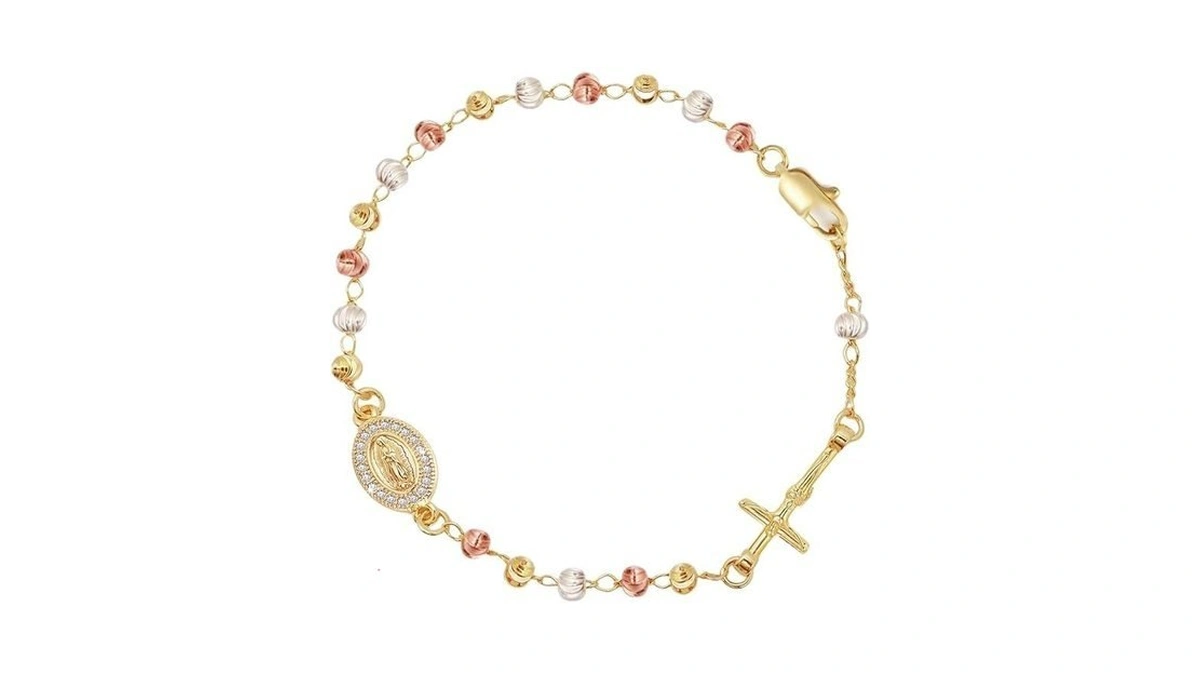 Women's Catholic Rosary Cross Bracelets - 14k Gold Plated Virgin