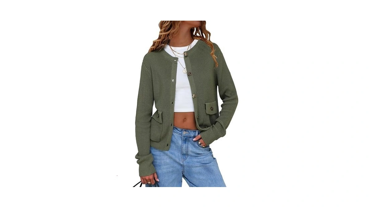 Exlura Womens 2025 Knit Cardigan Sweaters Spring Fall Crewneck Open