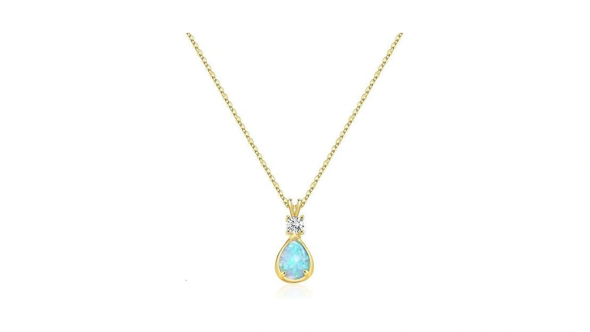 Fimewon Gold Pendant Necklaces For Women Dainty Opal Necklace Tear