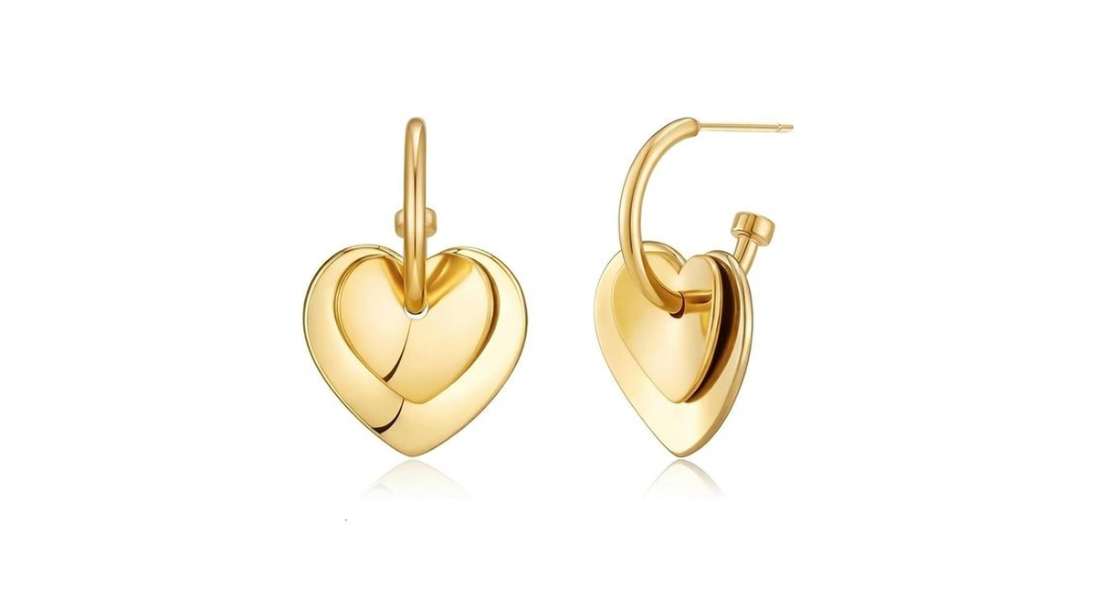 Famarine Gold Heart Hoop Earrings Dainty Heart Drop Earrings For