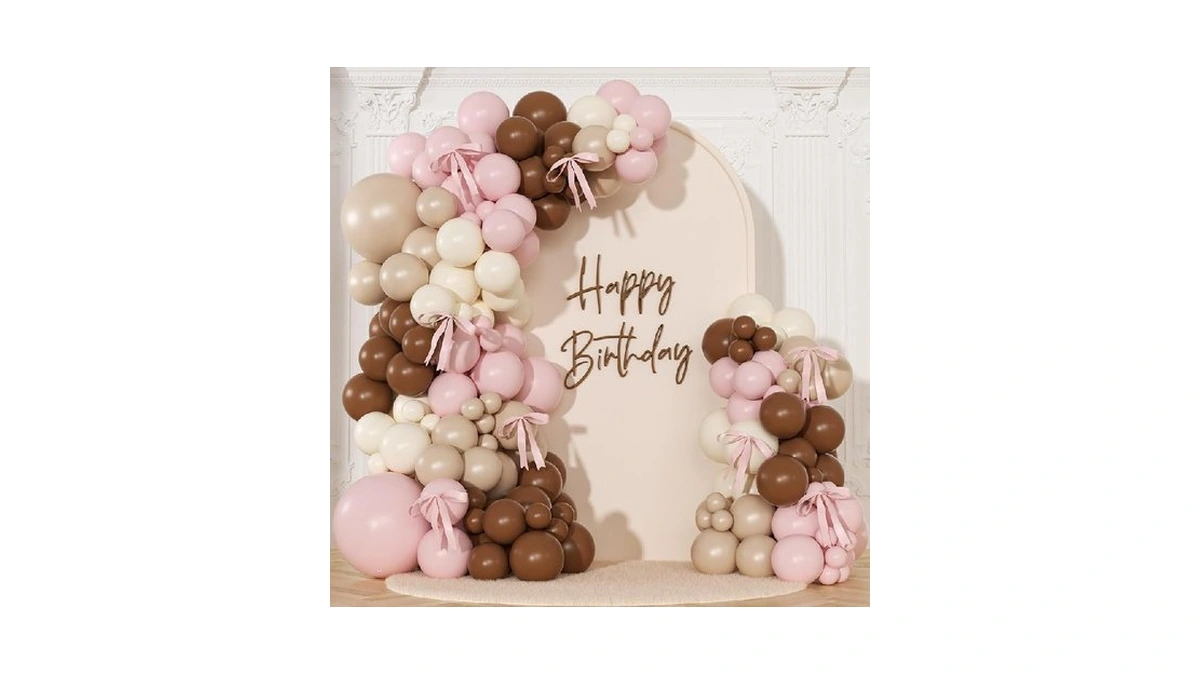 Nuttybash Pink Brown Balloon Arch Kit, Cowgirl Pink Brown White