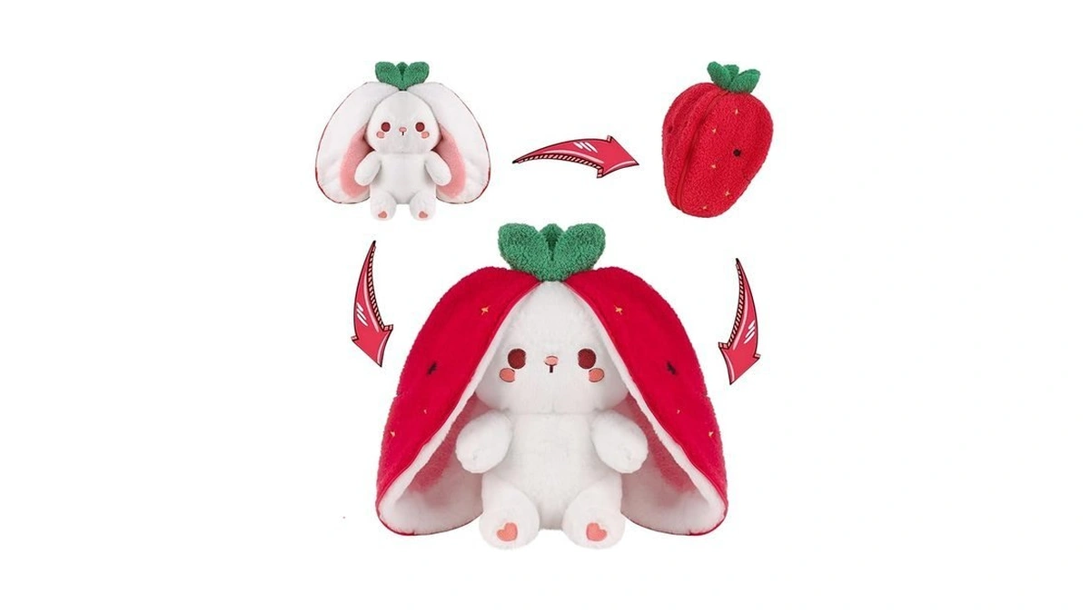 Miaodam Easter Strawberry Bunny Plush Toy- Cute Soft Huggable Stuffed