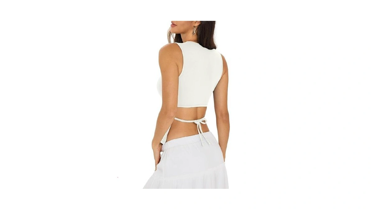 Eachyes Womens Open Back Tank Top High Neck Sleeveless Shirts