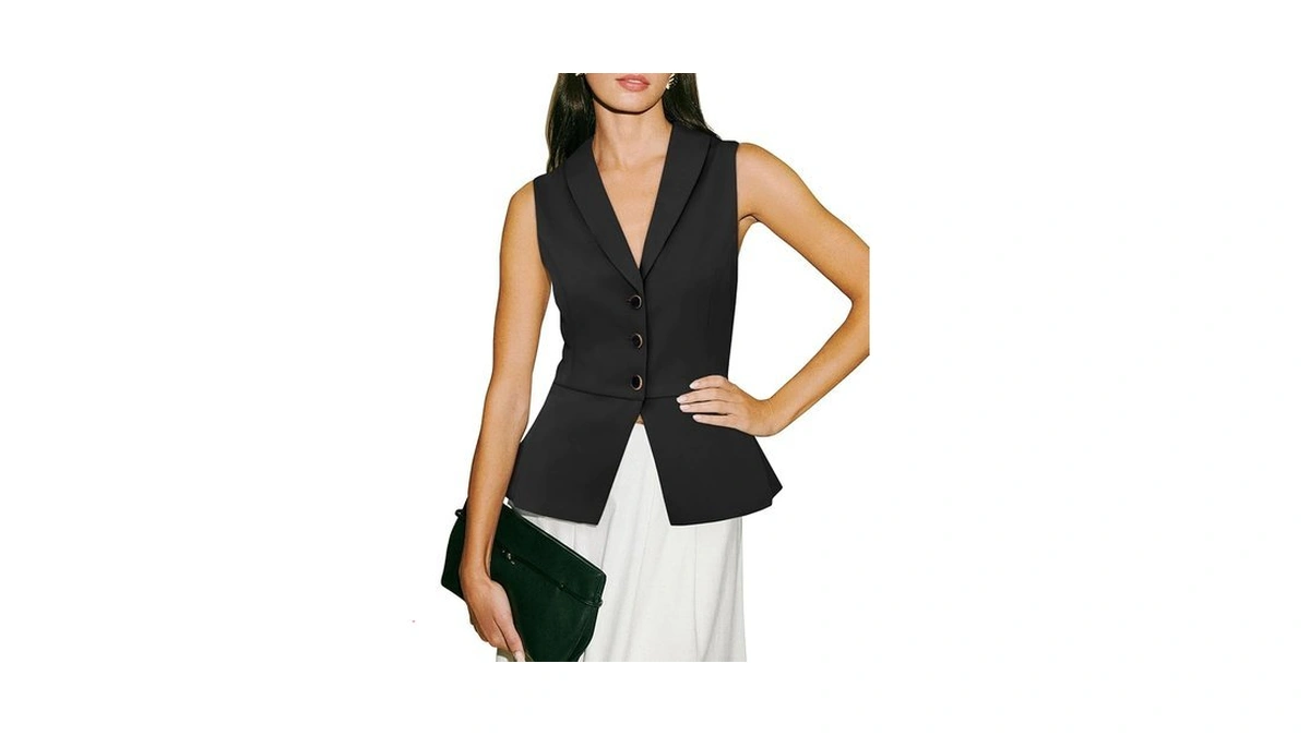 Tankaneo Womens V Neck Suit Vest Lapel Collar Button Down