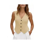 Tankaneo Womens Cropped Blazer Vest Tops Sleeveless V Neck Fitted