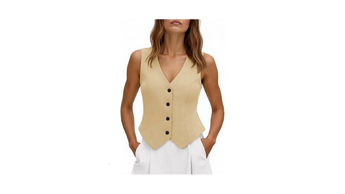 Tankaneo Womens Cropped Blazer Vest Tops Sleeveless V Neck Fitted