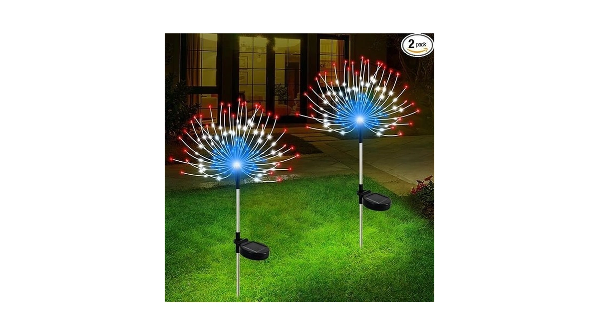 Slyuexu Solar Garden Lights Outdoor Waterproof, 2 Pack 120 Led
