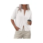 Prettygarden Women Spring Short Sleeve Cardigan Sweaters Button Down Knit
