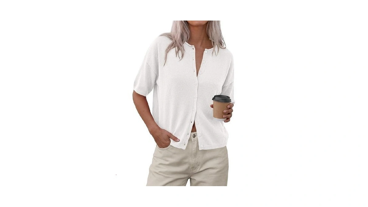 Prettygarden Women Spring Short Sleeve Cardigan Sweaters Button Down Knit