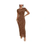 Caracilia Women's Wedding Guest Dress,double Lined Soft Floral Mesh Maxi