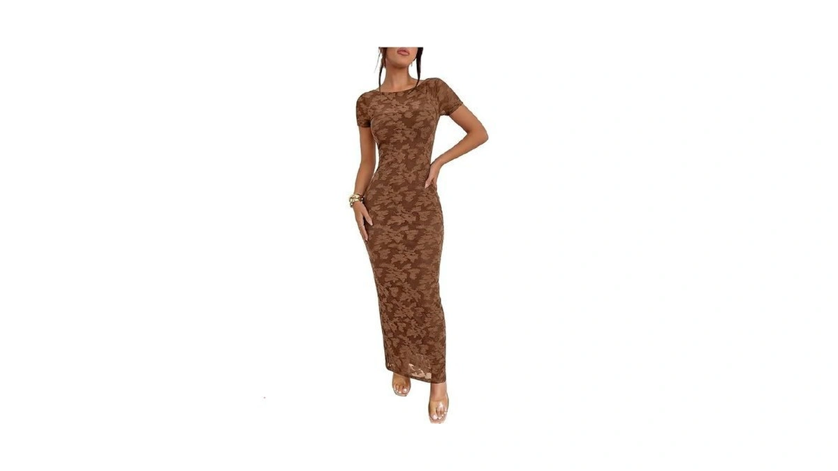 Caracilia Women's Wedding Guest Dress,double Lined Soft Floral Mesh Maxi