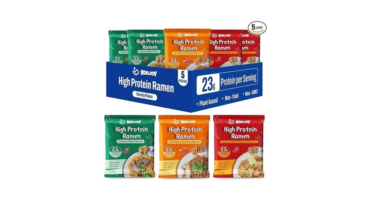 Konjoy Protein Ramen Variety Pack, 5-pack High Protein Ramen Noodles(23g)