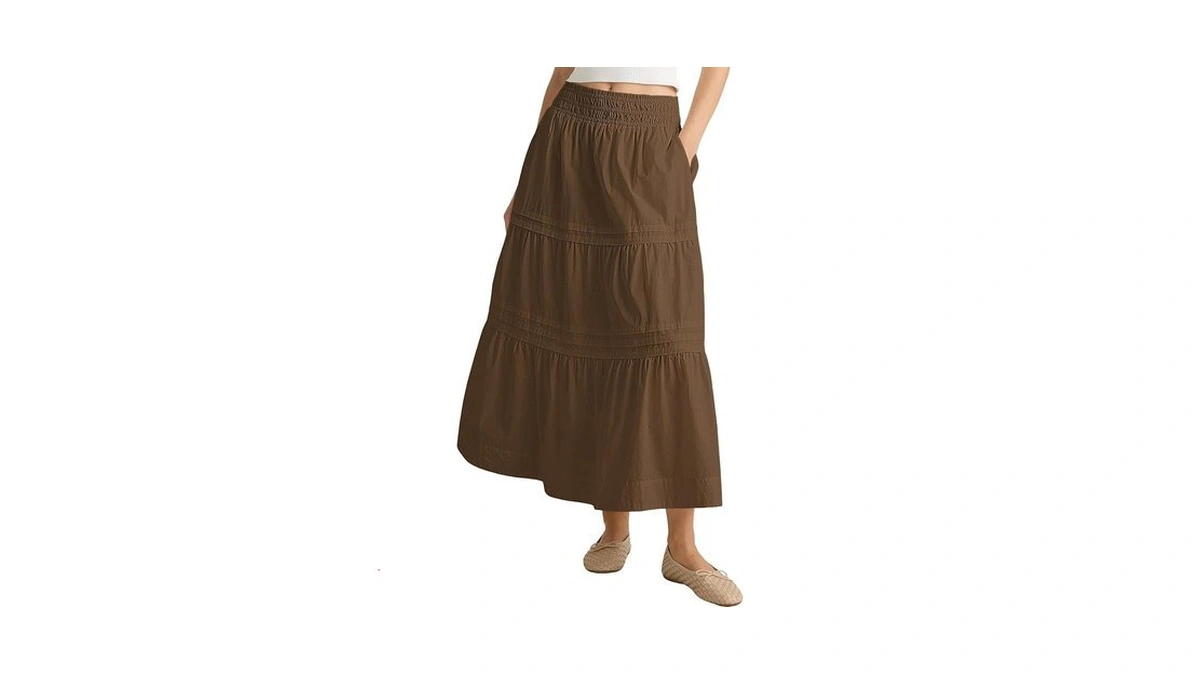 Bsubseach Maxi Skirts For Women Boho Elastic High Waist Flowy