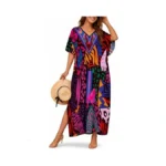 Breezy Kaftan Dresses For Women,v Neck Beach Dress,loose Fit Ms