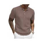 Yeokou Men's Cable Knit Polo Shirts Short Sleeve Textured Pullover