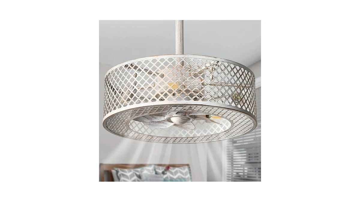Redstar Caged Ceiling Fans With Lights, White Industrial Ceiling Fan