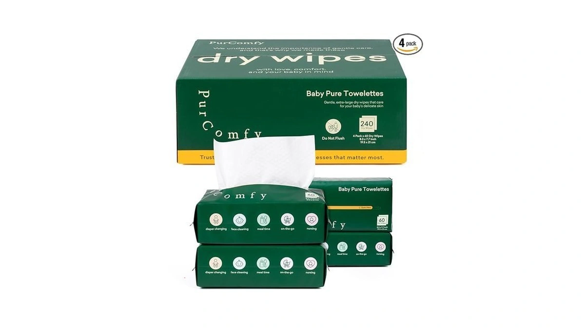 Purcomfy Baby Dry Wipes For Newborn, 4 Pack Plant-based &