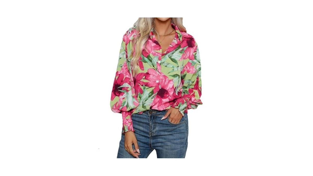 Mincib Women's Floral Print Blouse Long Sleeve Button Down Shirts