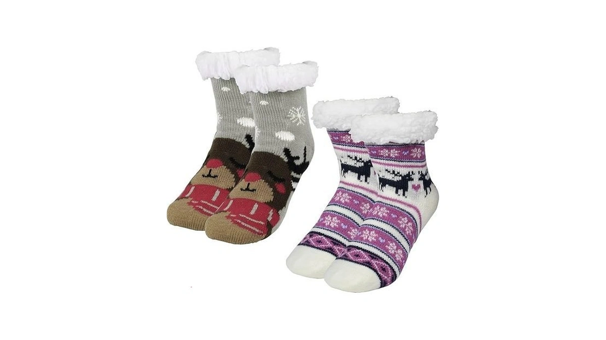 Bensorts Winter Thick Fuzzy Slipper Socks For Kids Christmas House