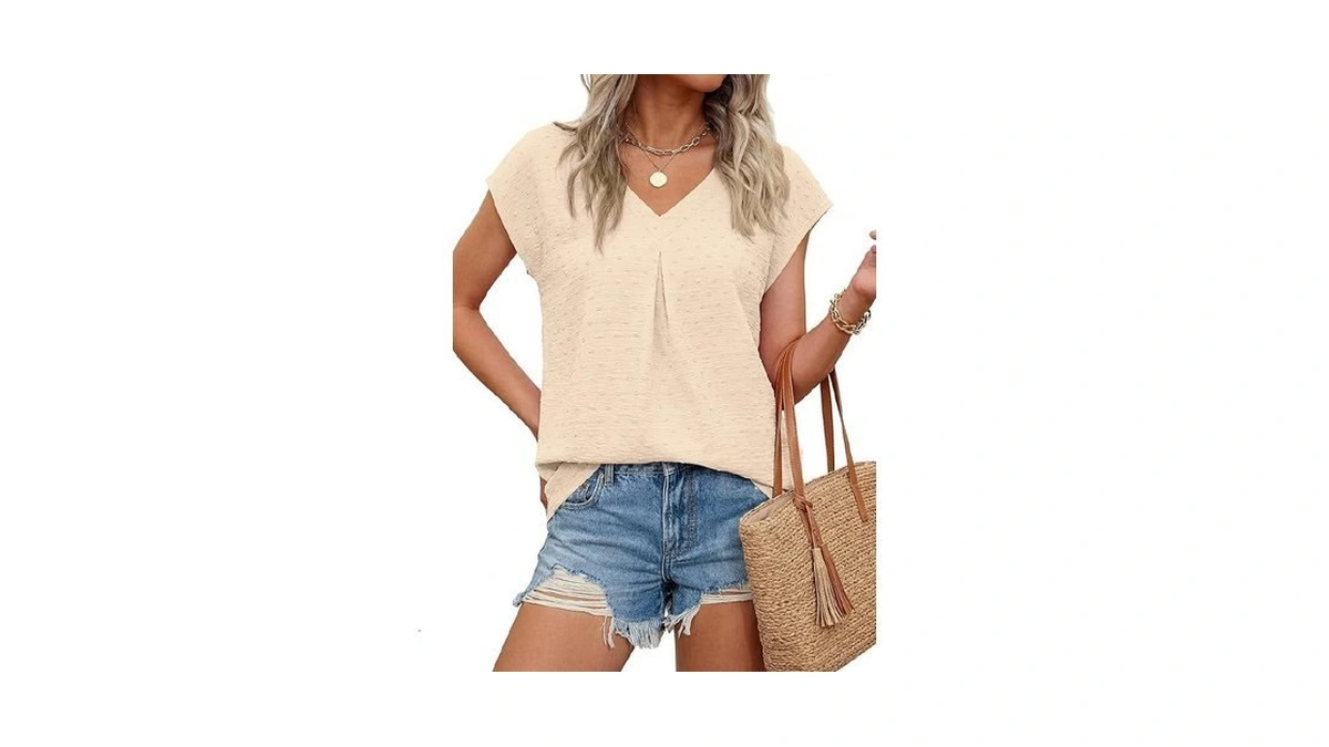 Prettygarden Women's Summer Blouses Casual Dressy Swiss Dot Cap Sleeve
