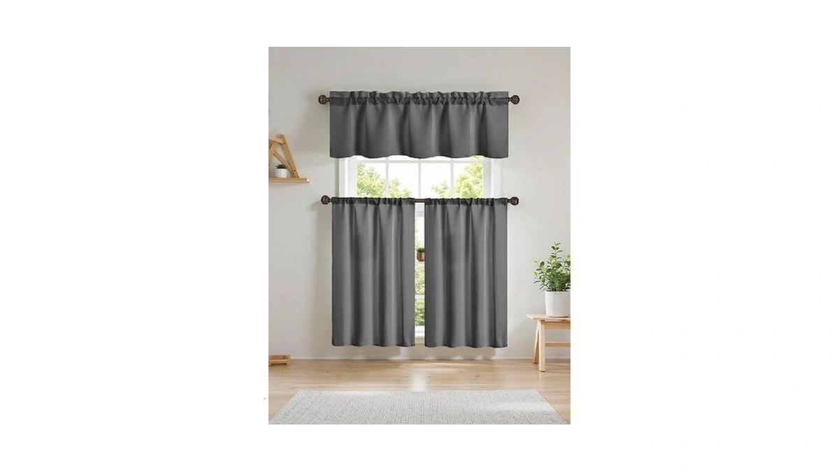 Easy Home 3 Piece Solid Color Blackout Window Curtain Set